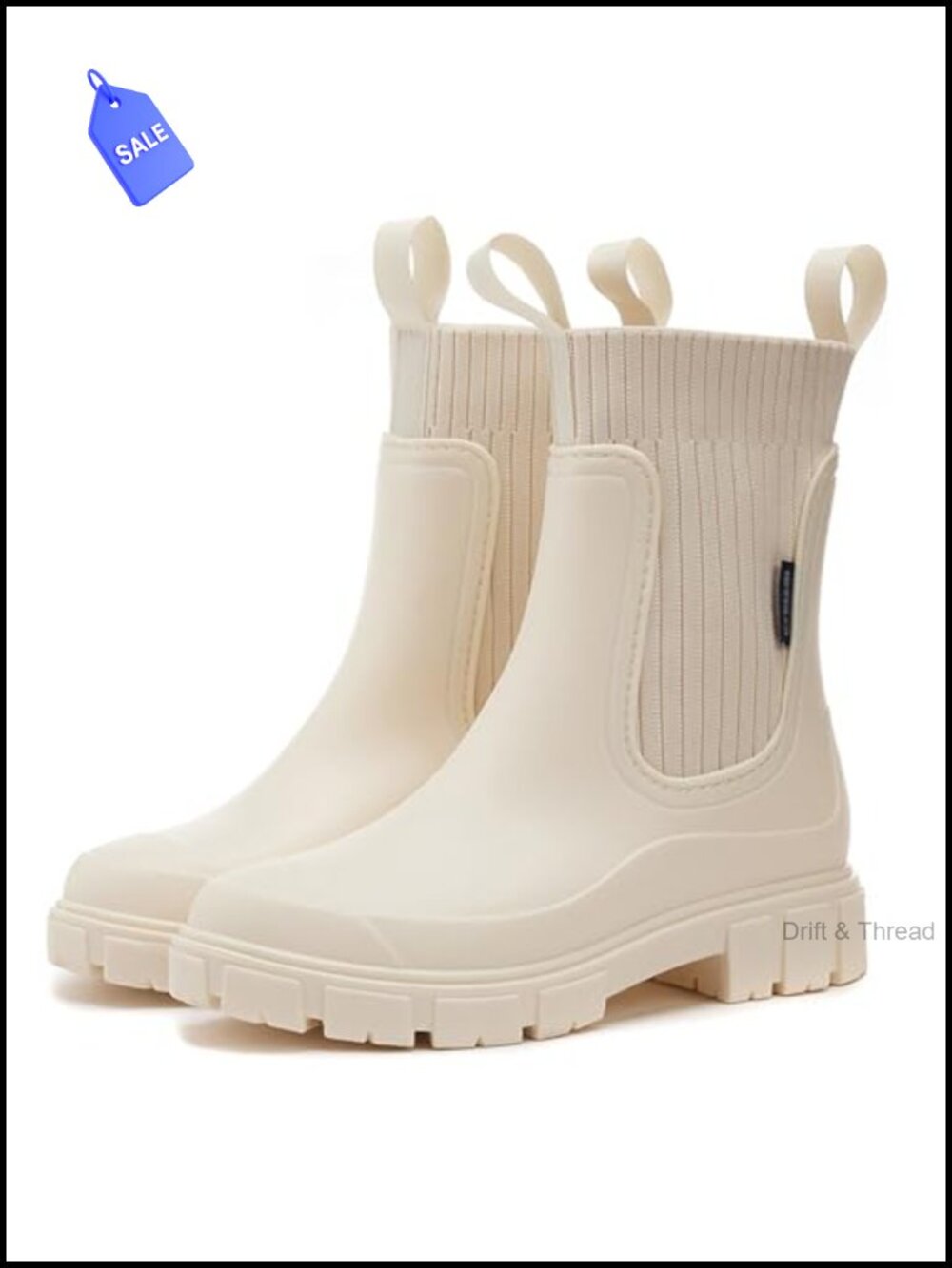 Waterproof Lug Sole Chelsea Rain Boots Chunky Heel Rubber Garden